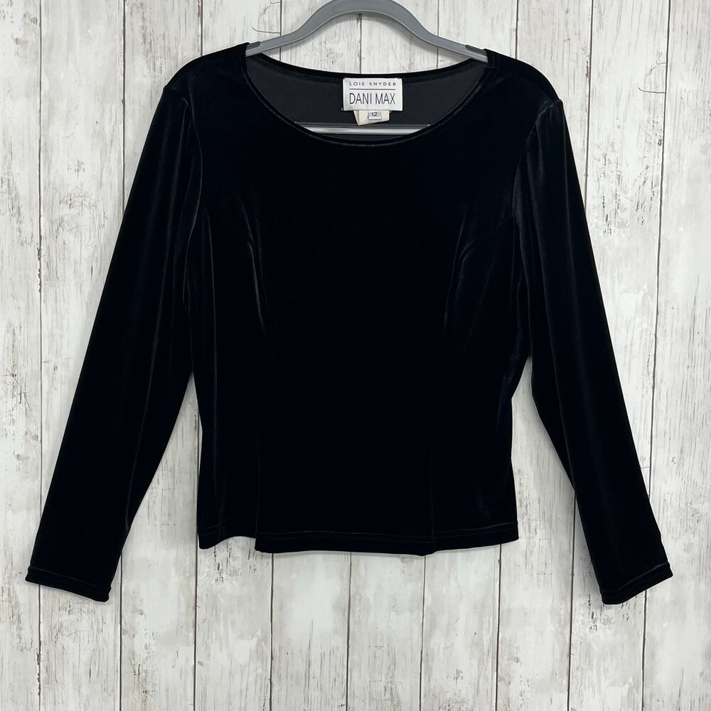 Vintage Dani Max Black Velour Blouse Women’s 12 Whimsigoth Goth Holiday Evening